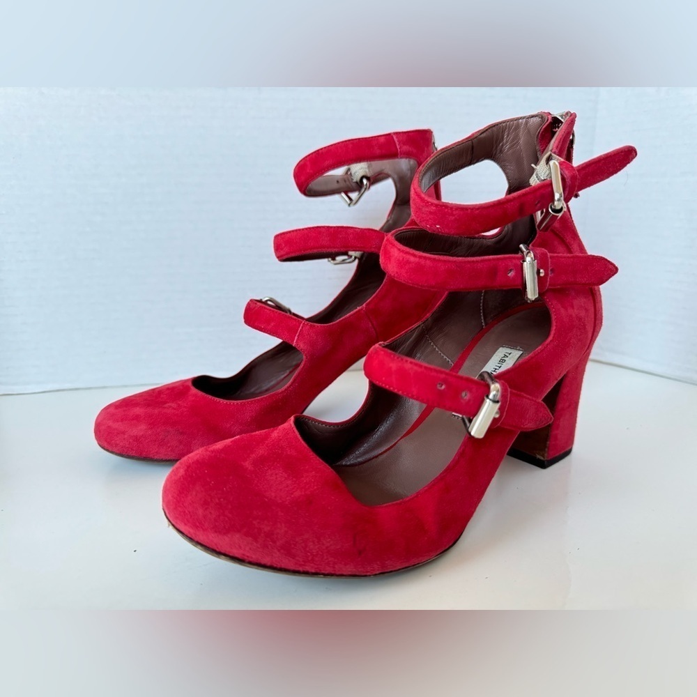 TABITHA SIMMONS Moda red suede 3 straps pumps heels size 37 - Picture 4 of 8
